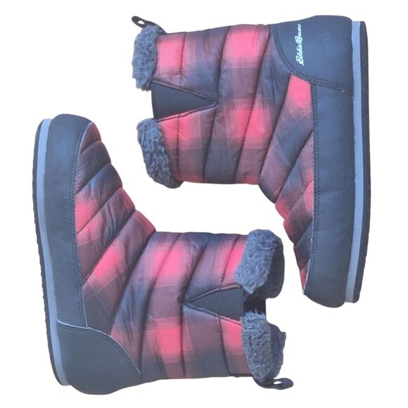 Eddie Bauer Red & Black Plaid Sherpa Lined Thermal Camp Boot Mid Calf Quilted 7 - Picture 16 of 16